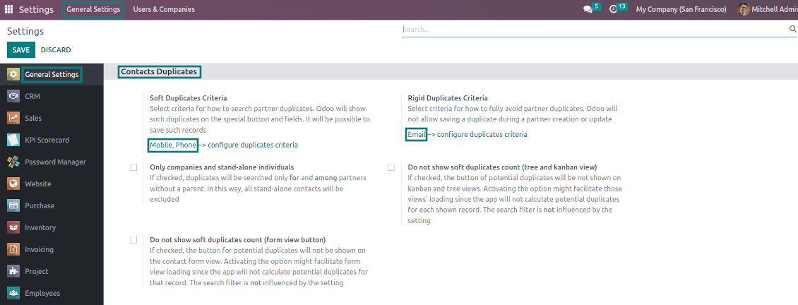 Odoo: configure soft and rigid criteria to search for duplicates