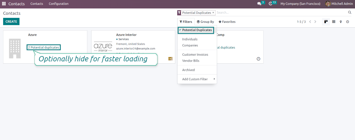 Odoo CRM duplicates the kanban view and the filter.