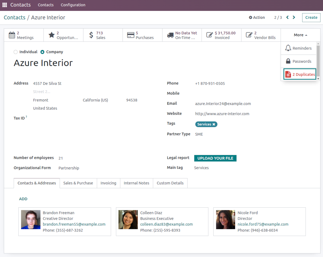 Odoo: search partner duplicates