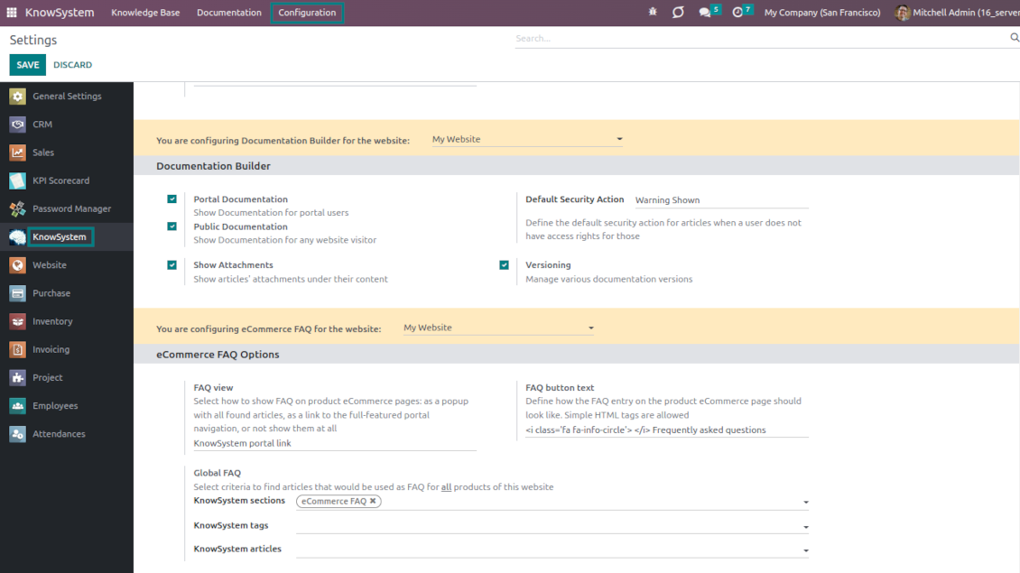 Set up FAQs for Odoo-sold products
