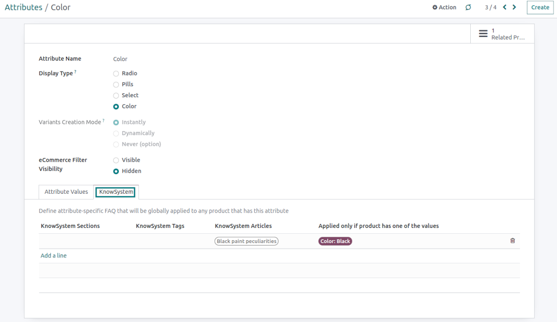 KMS for Odoo attributes and values