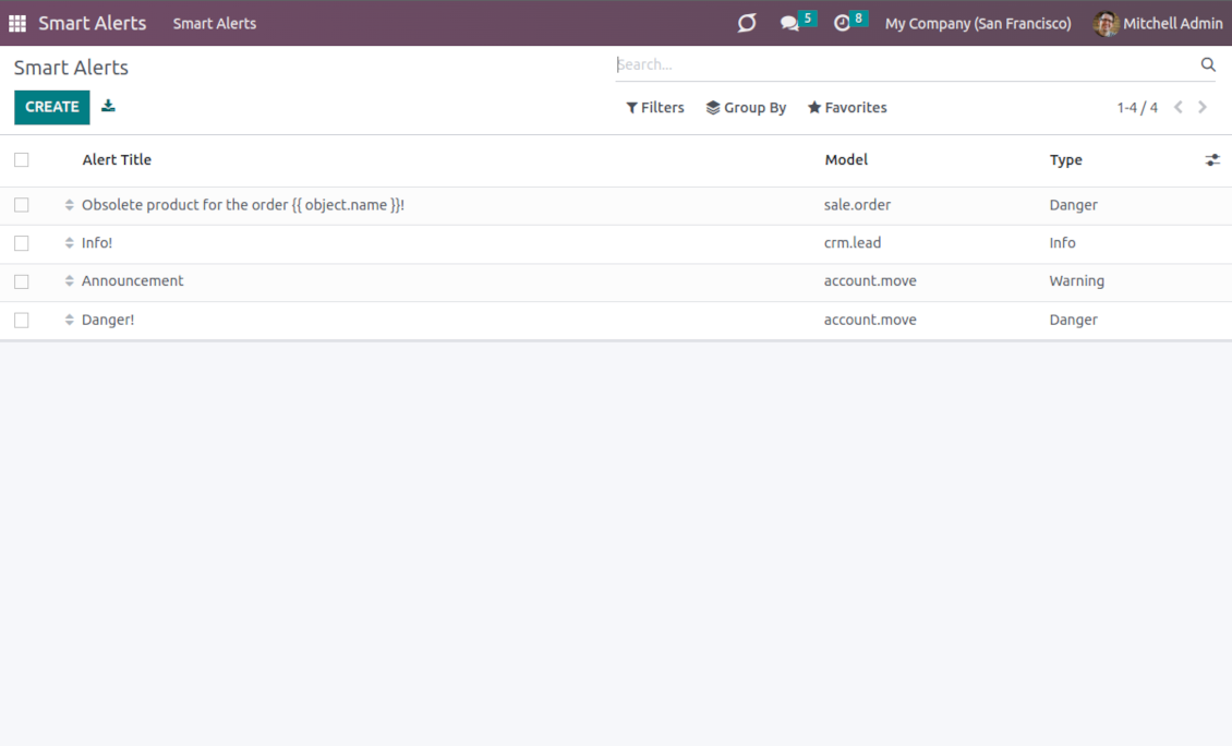 List of configurable Odoo warnings