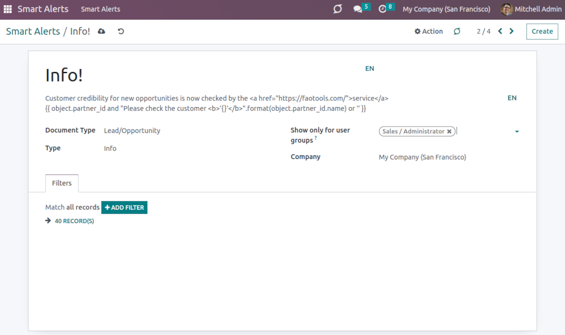Odoo CRM warnings