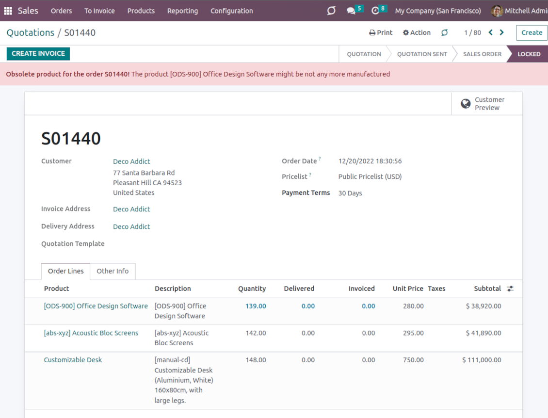 Odoo sale order alarms