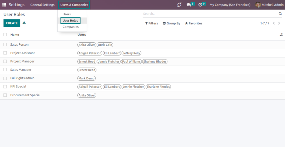 Odoo user roles overview