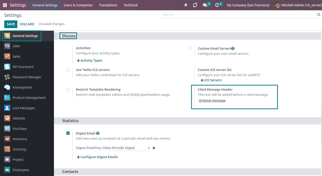 Cited message header setting