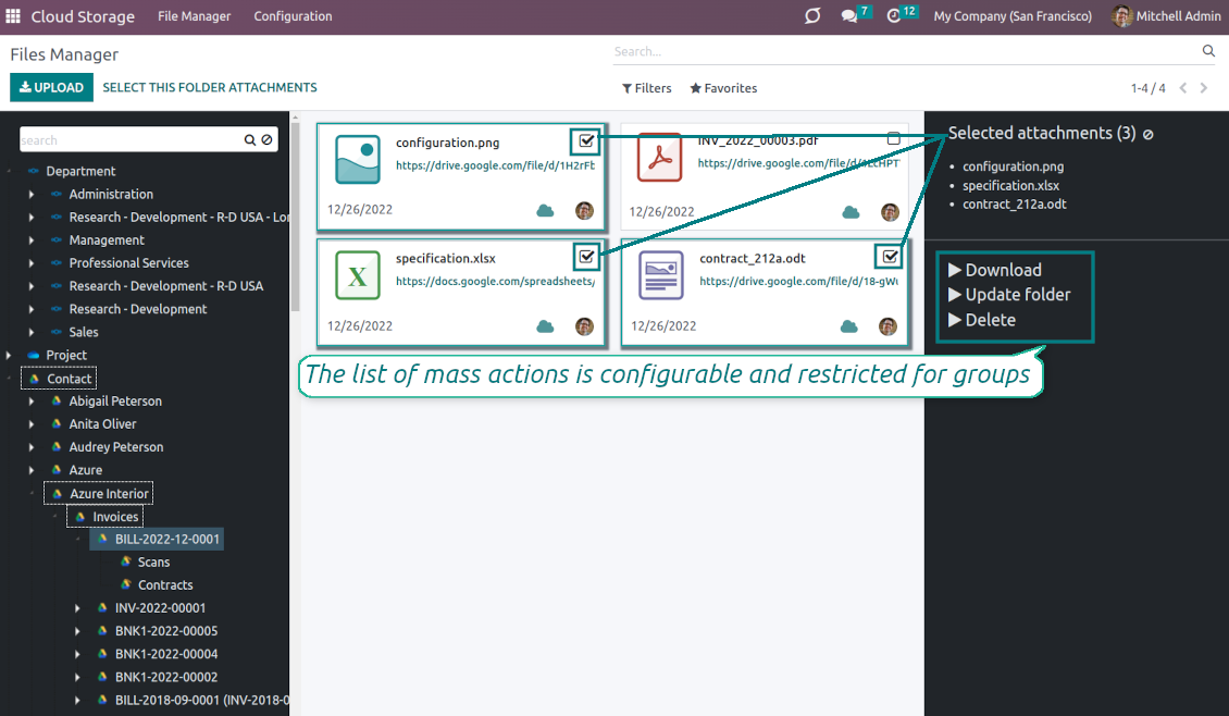 File interface and mass actions