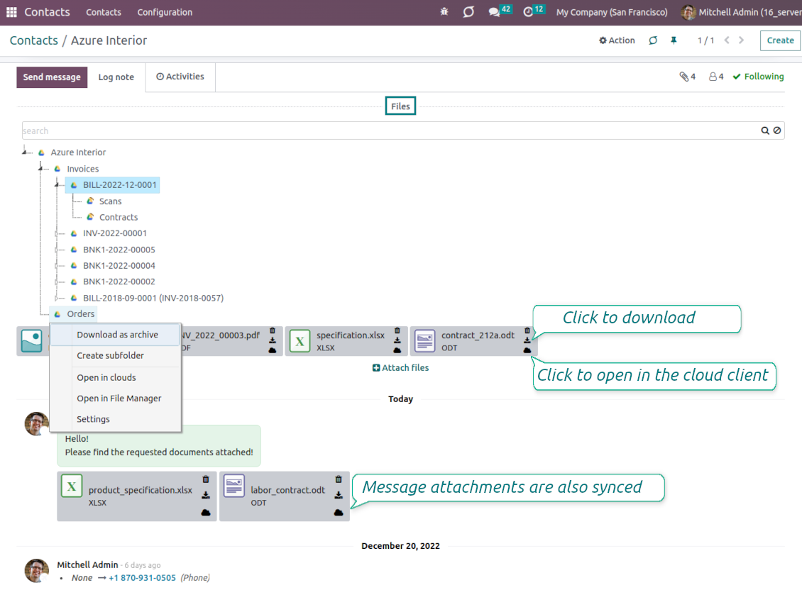 Attachment box: folder tree and files