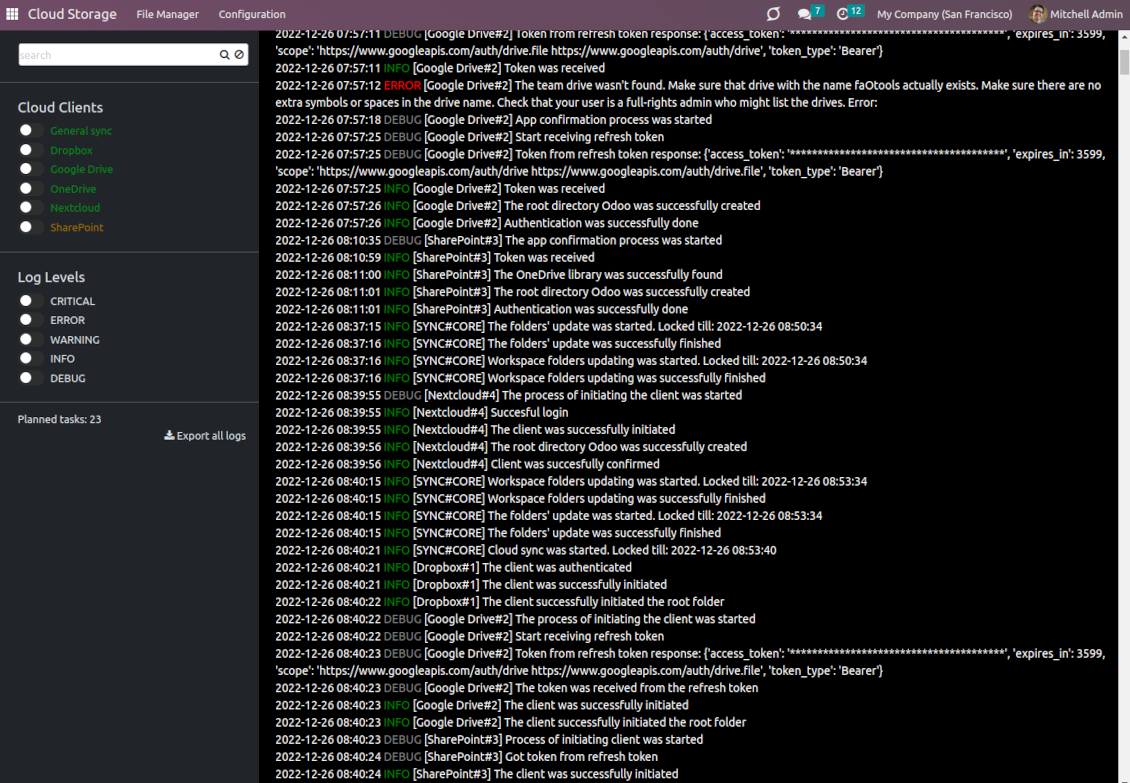 Sync queue and logs
