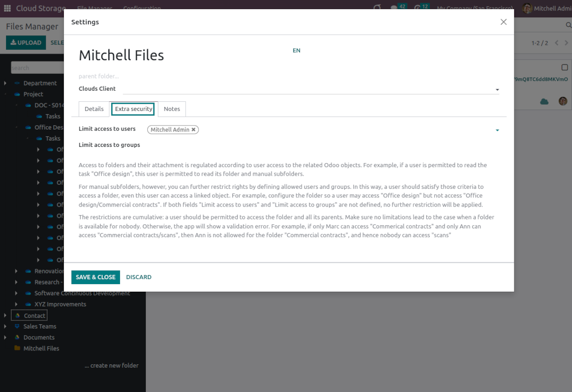Folders security groups and users