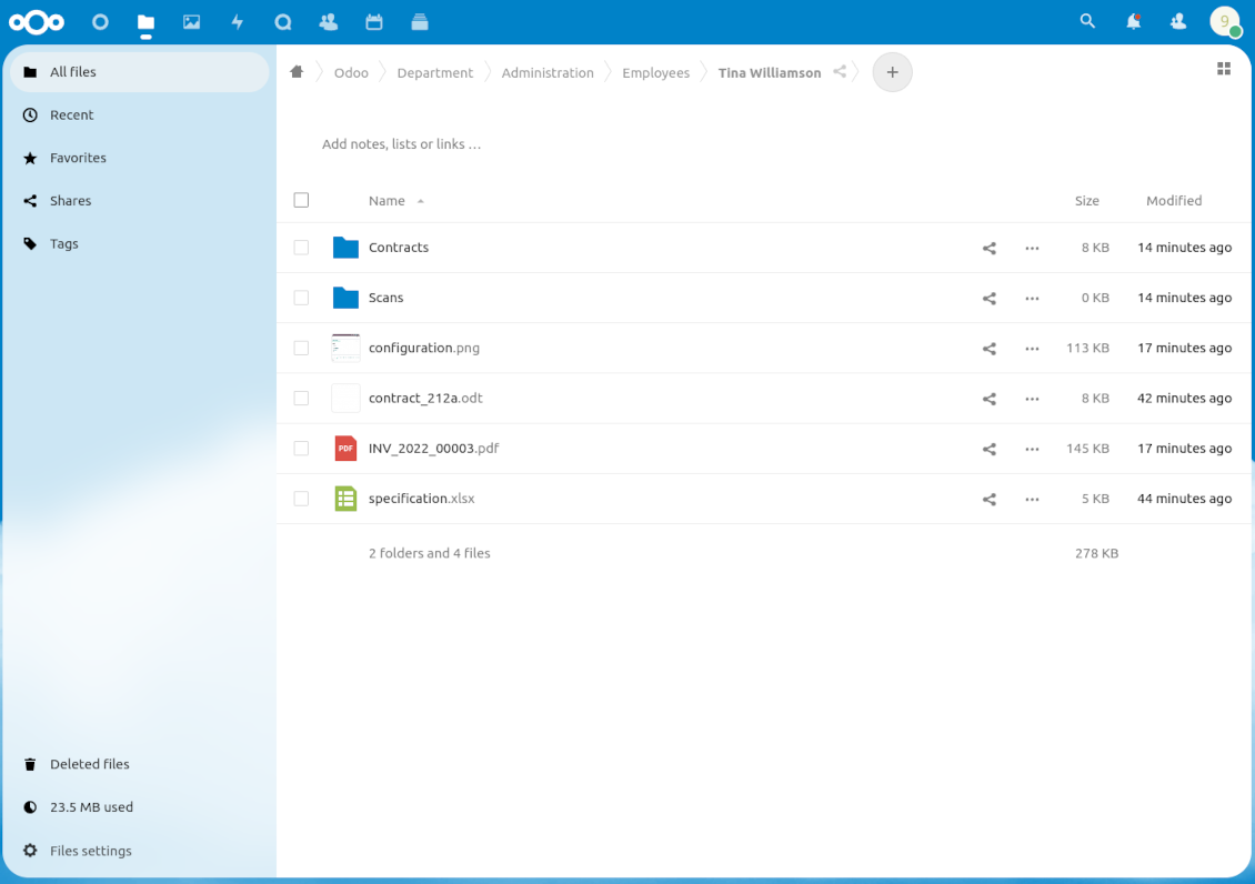 Odoo Nextcloud/ownCloud sync
