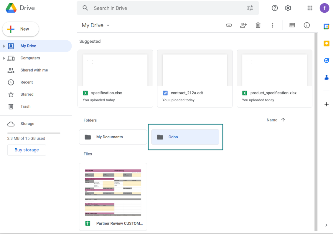 Odoo's root folder is in Google Drive