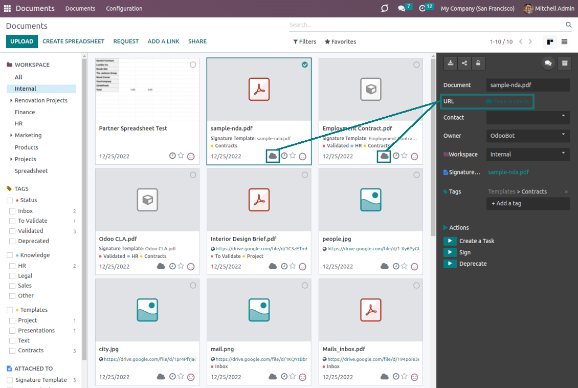 Cloud sync of Odoo Document workspaces