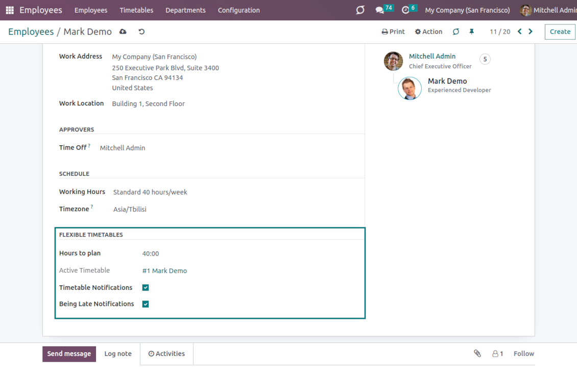 Employee shifts: Odoo settings