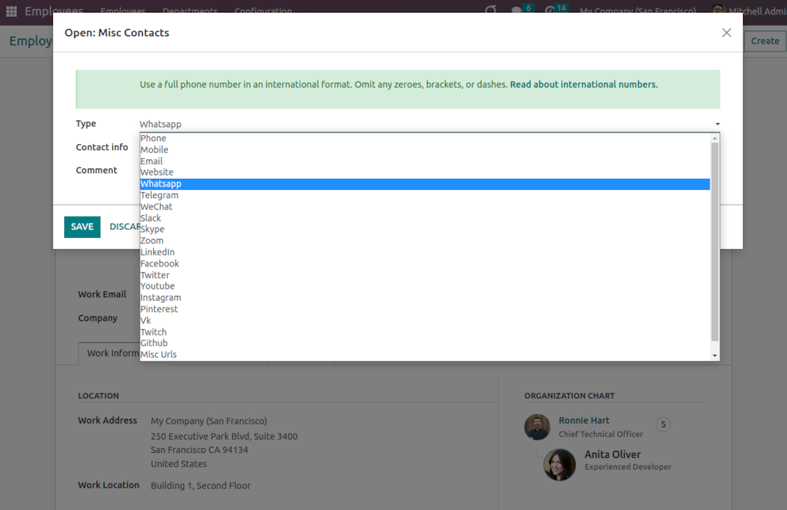 Employee contact info: types and formats
