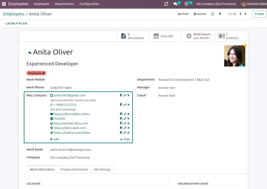 Employee contact data and preferences