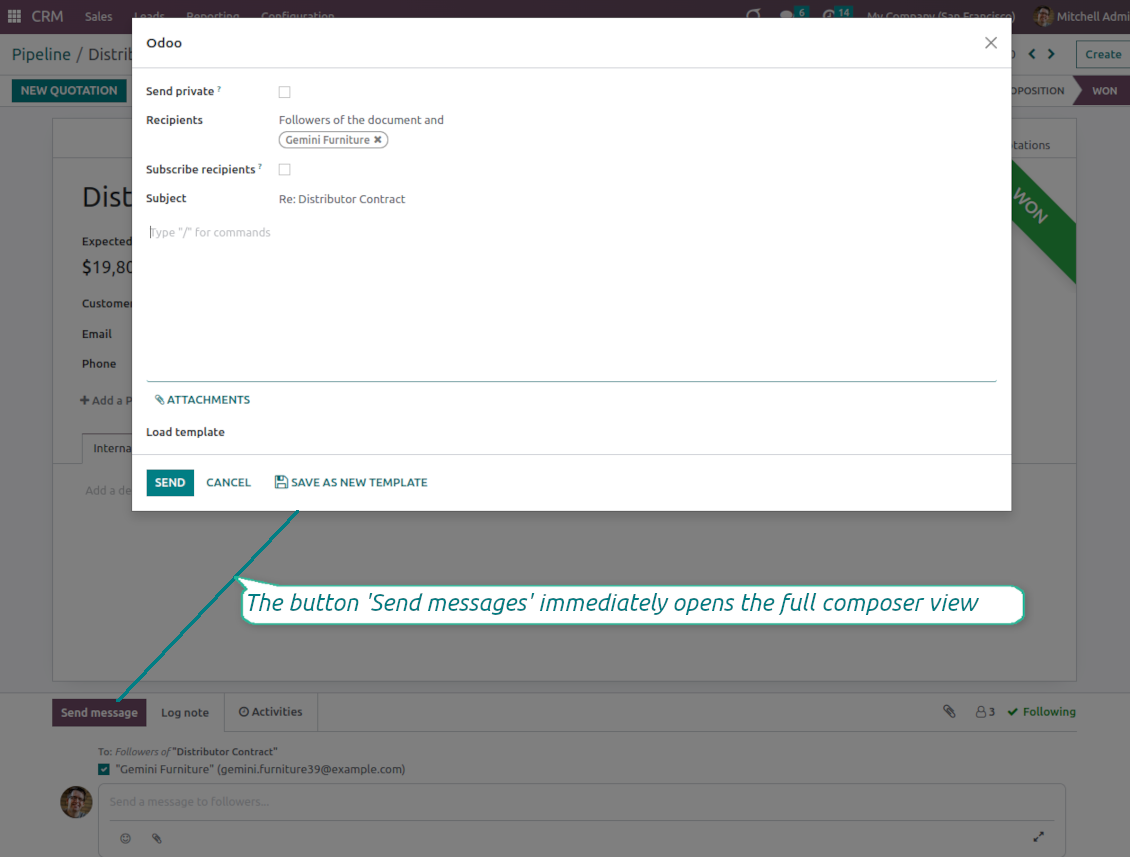 Instant access to Odoo full-featured composer