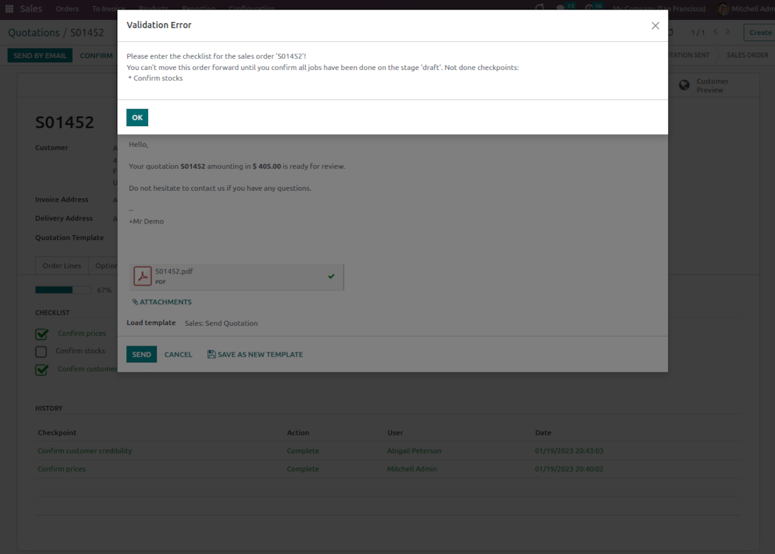 Validation error: the checklist is not approved