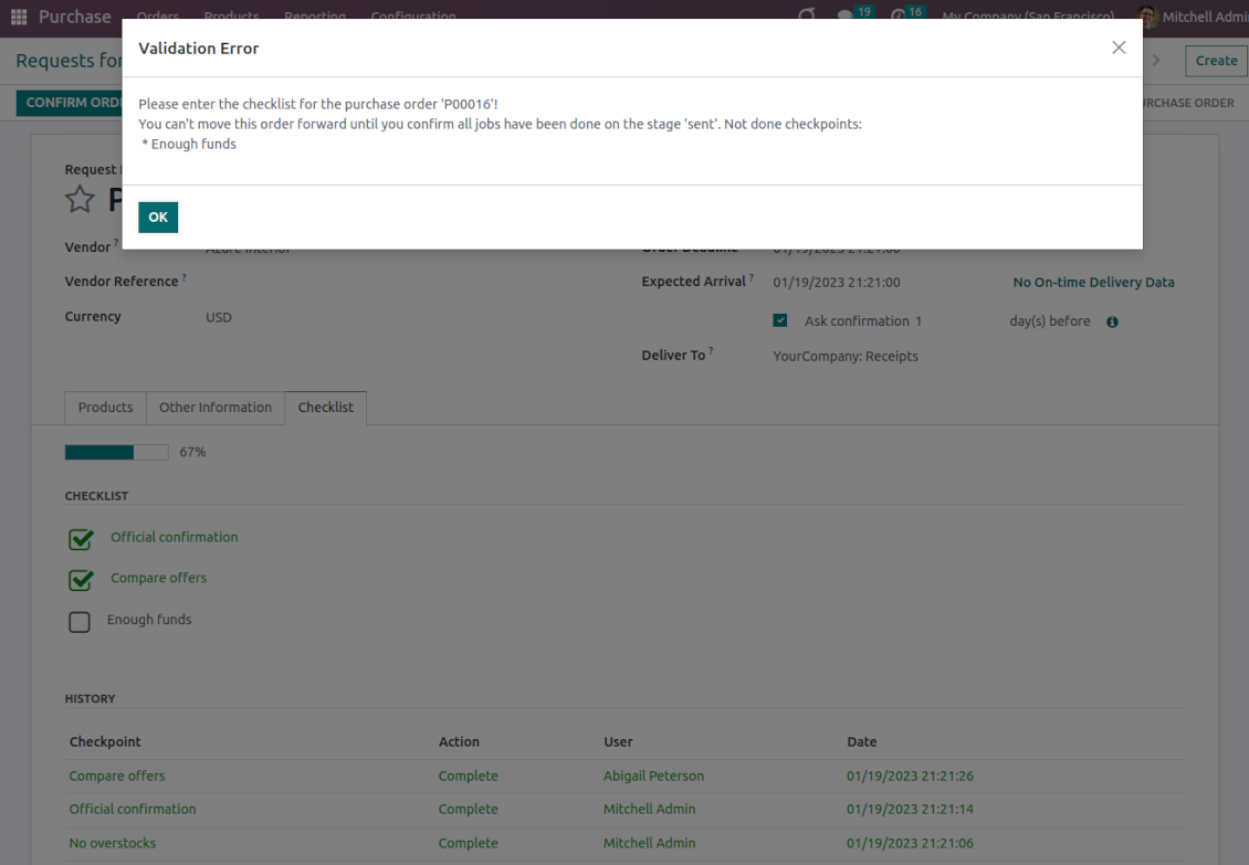 Validation error: the checklist is not approved