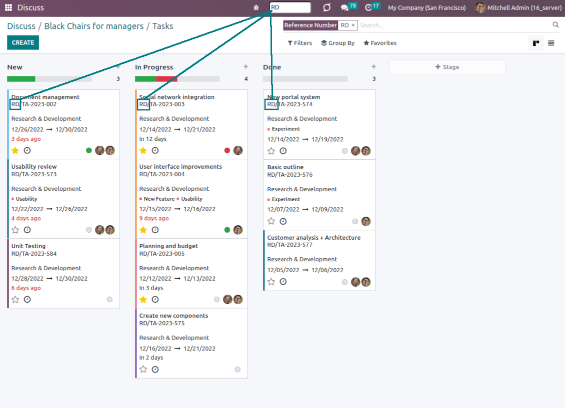 Few tasks were found by the quick Odoo search