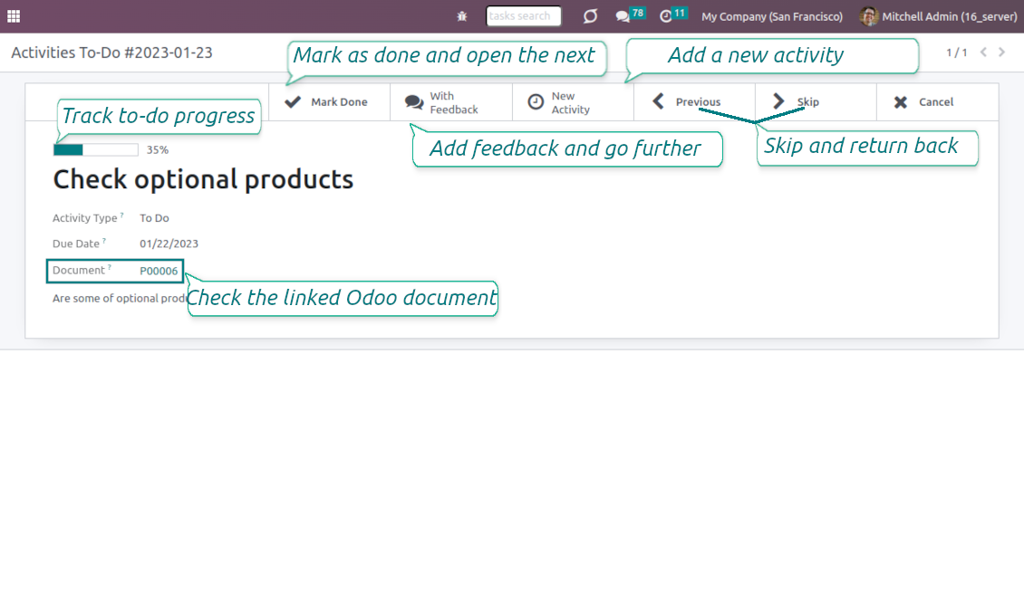 To-do activities interface