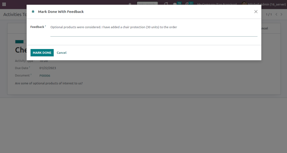 Mark the activity done with comments