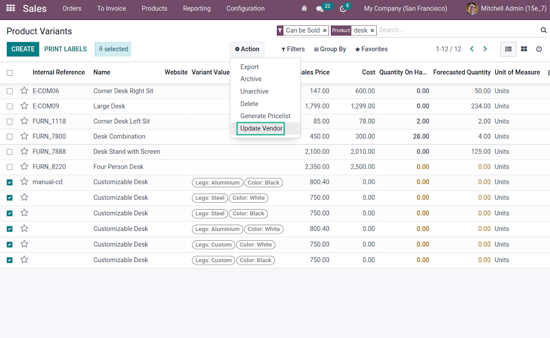 Adding variants' vendors
