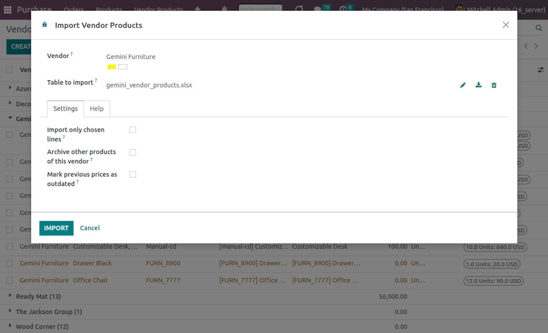 The wizard to import supplier products and prices