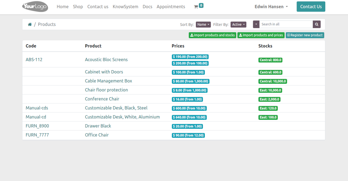 Supplier portal: products