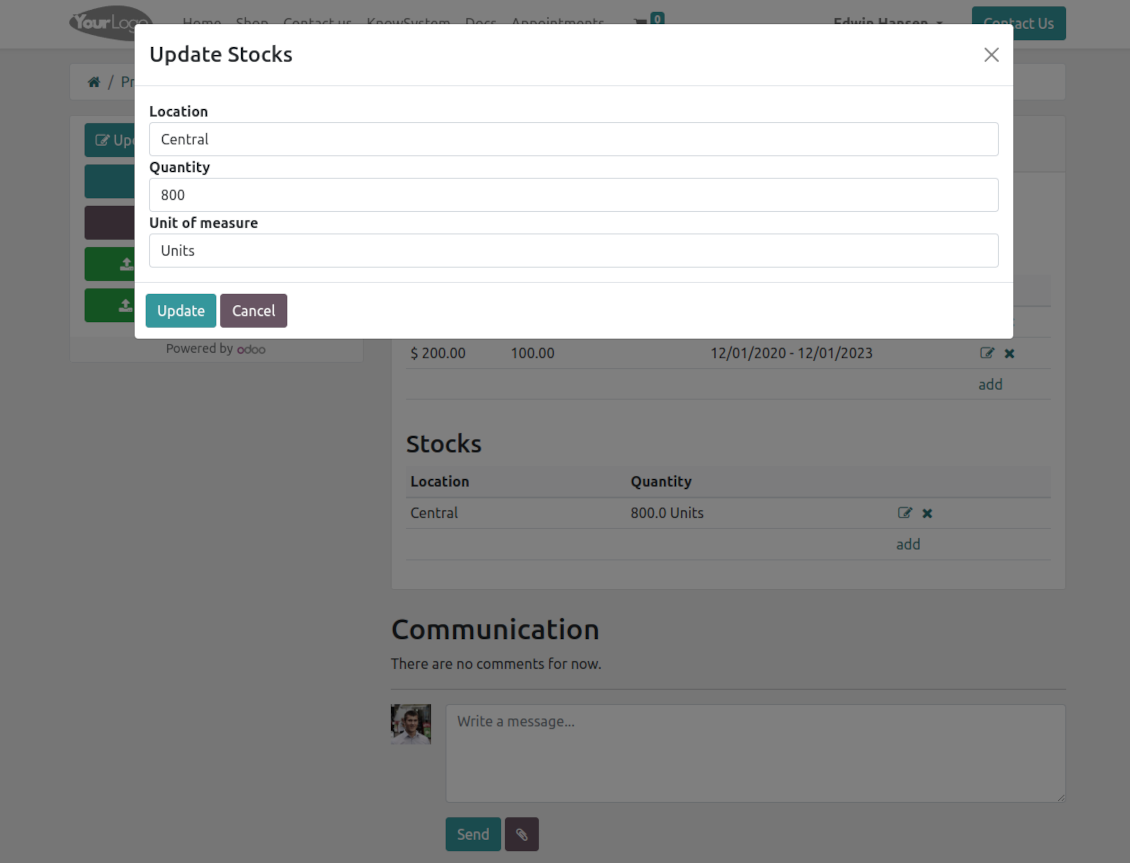 Vendors update stock levels in the portal