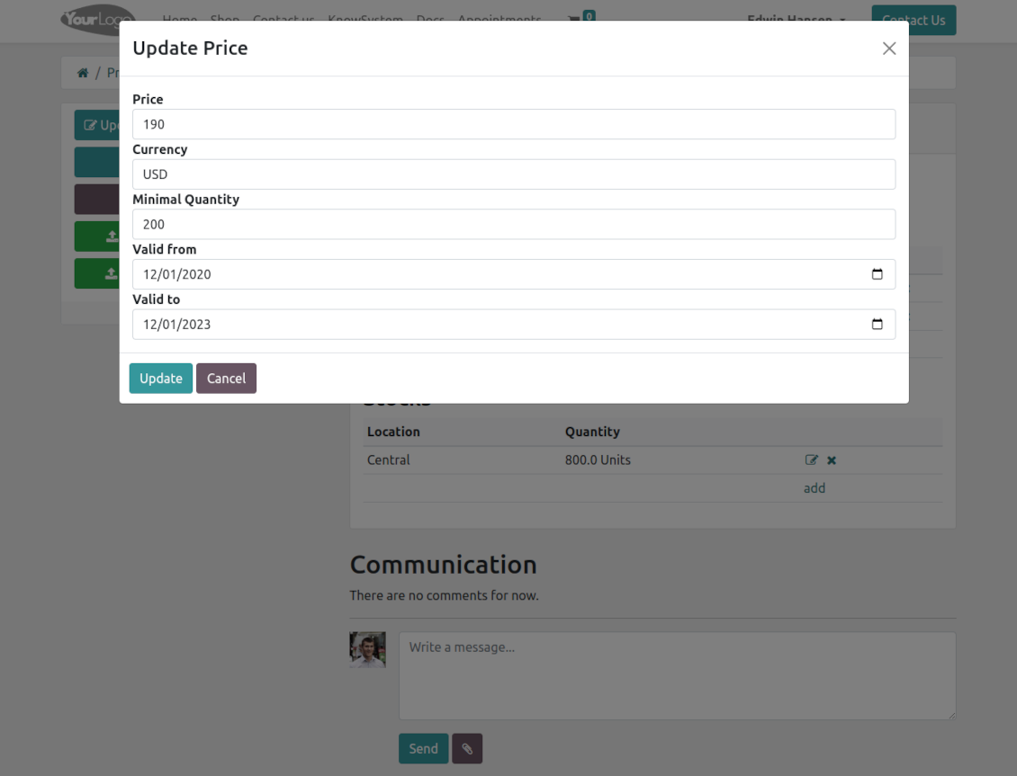 Vendors change prices in the portal