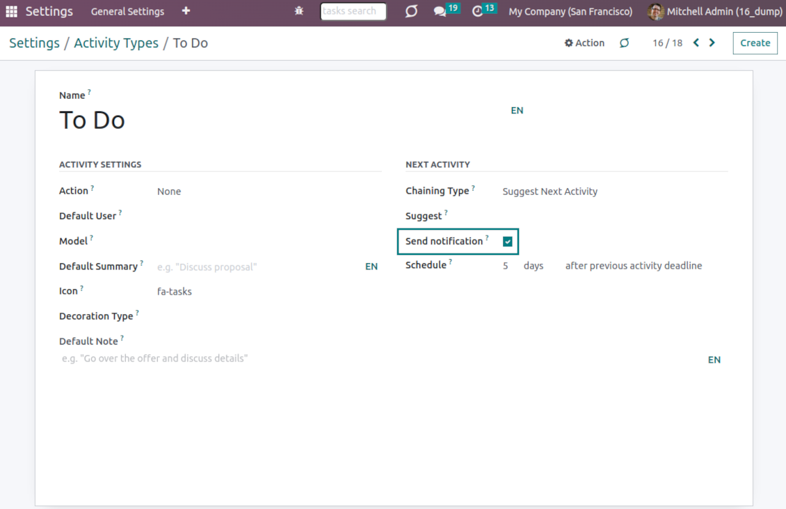 Activity types for reminders