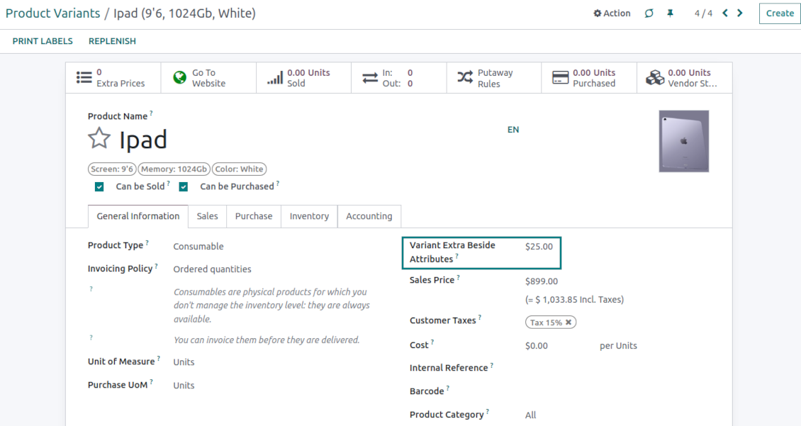 Product variant's own surplus and final advanced price