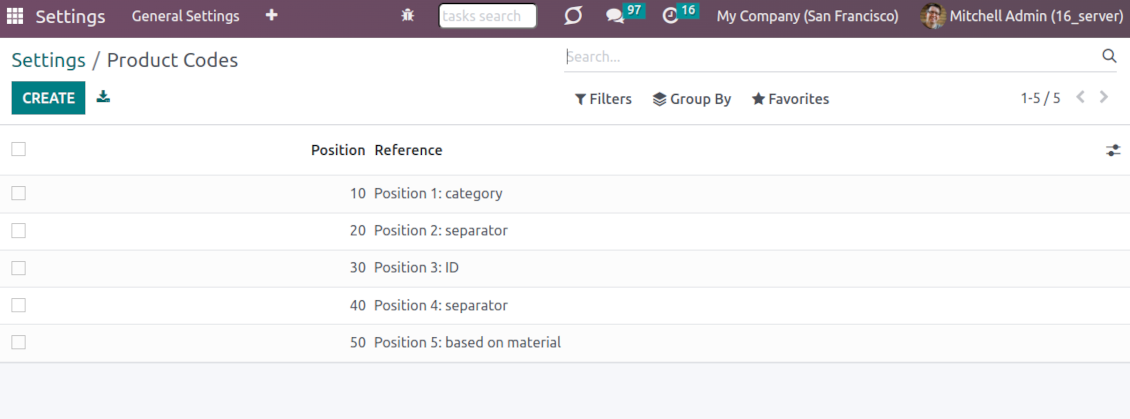 Code positions to make product reference