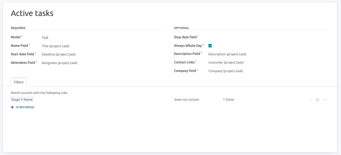 Odoo tasks shared calendar
