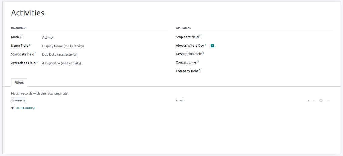 Activities shared on a single Odoo interface