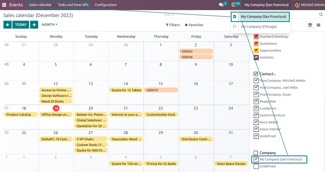 Access to joint menus and records by Odoo companies