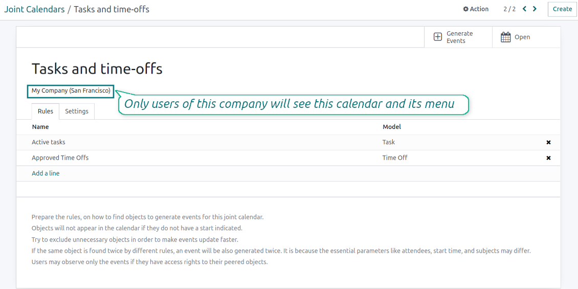 Joint calendar: multi-company environment