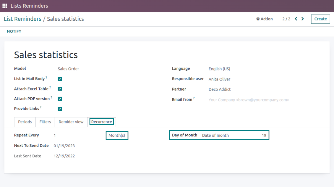 Odoo monthly report