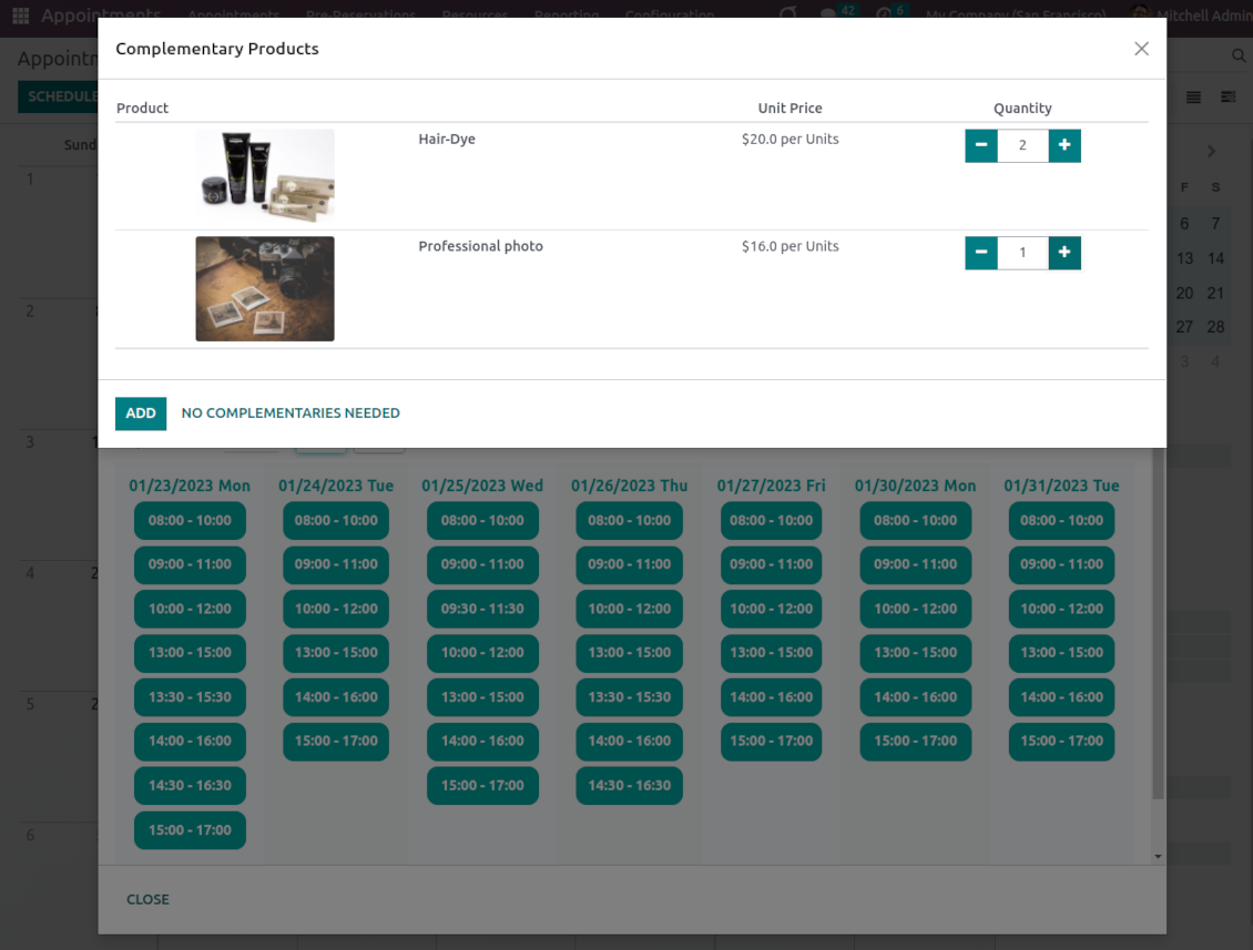 Suggested appointment products