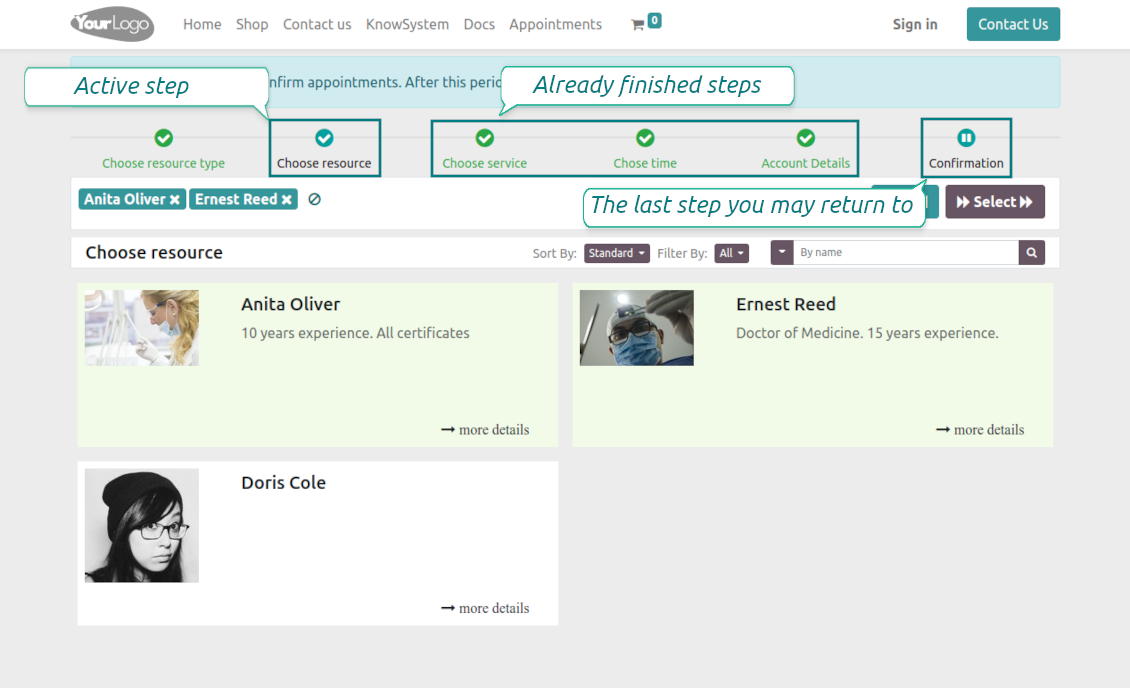 Interactive booking progress bar