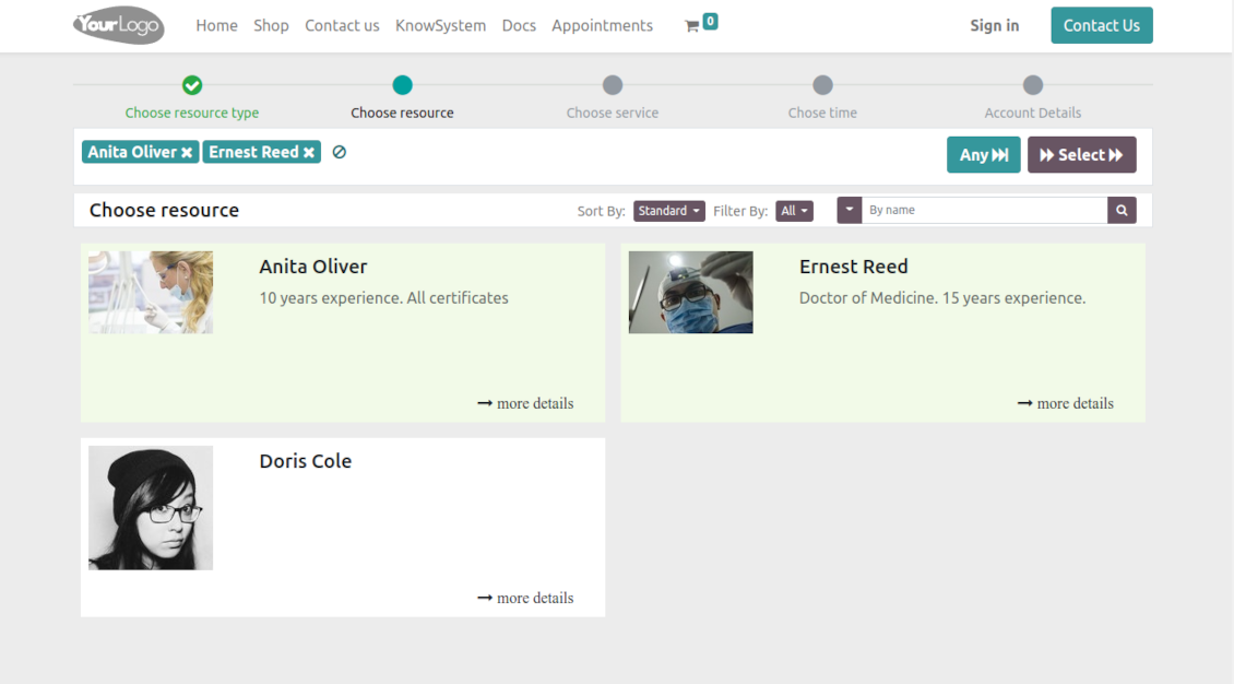 Website resource booking page