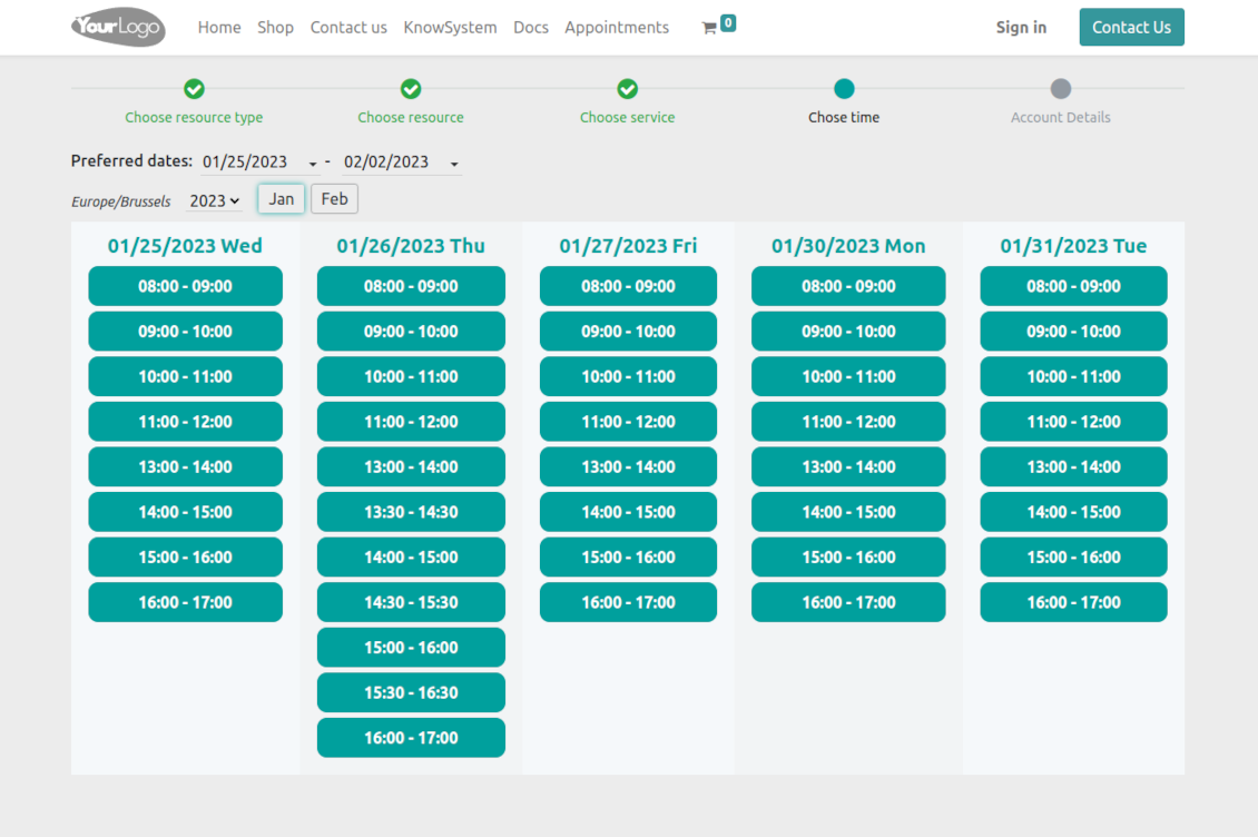 Website time booking page