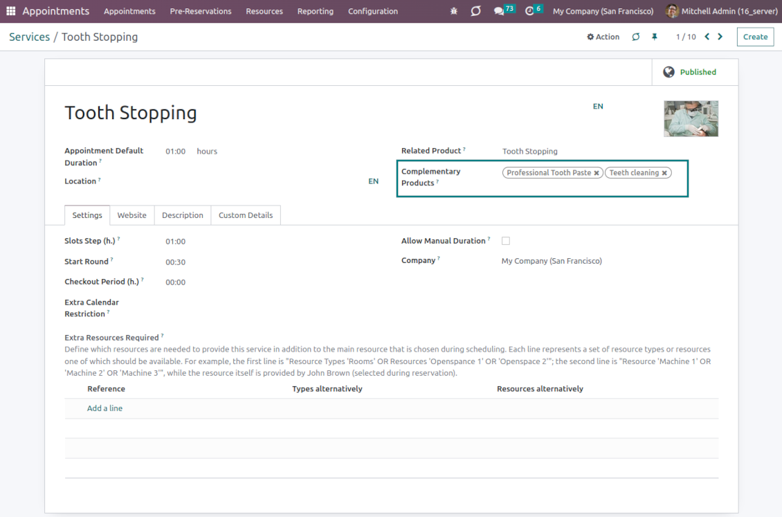 Service settings and suggested products