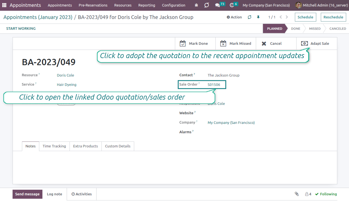 Appointment and sale order relation