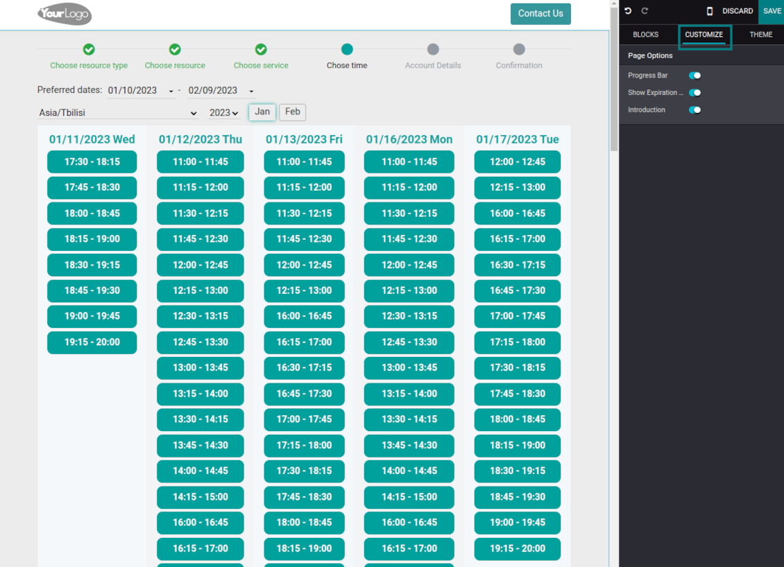 Show/hide introduction and other elements for time slots