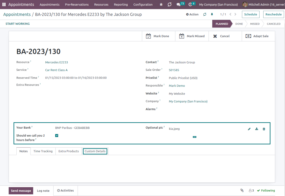 Appointment custom form view