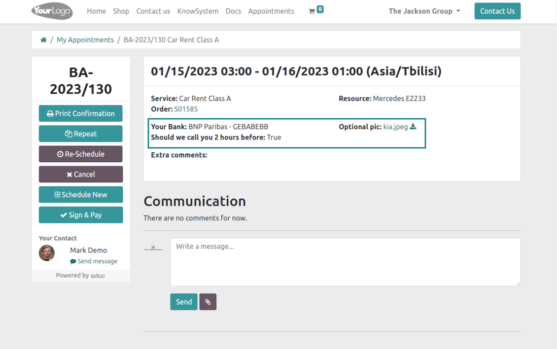 Reservation custom portal view