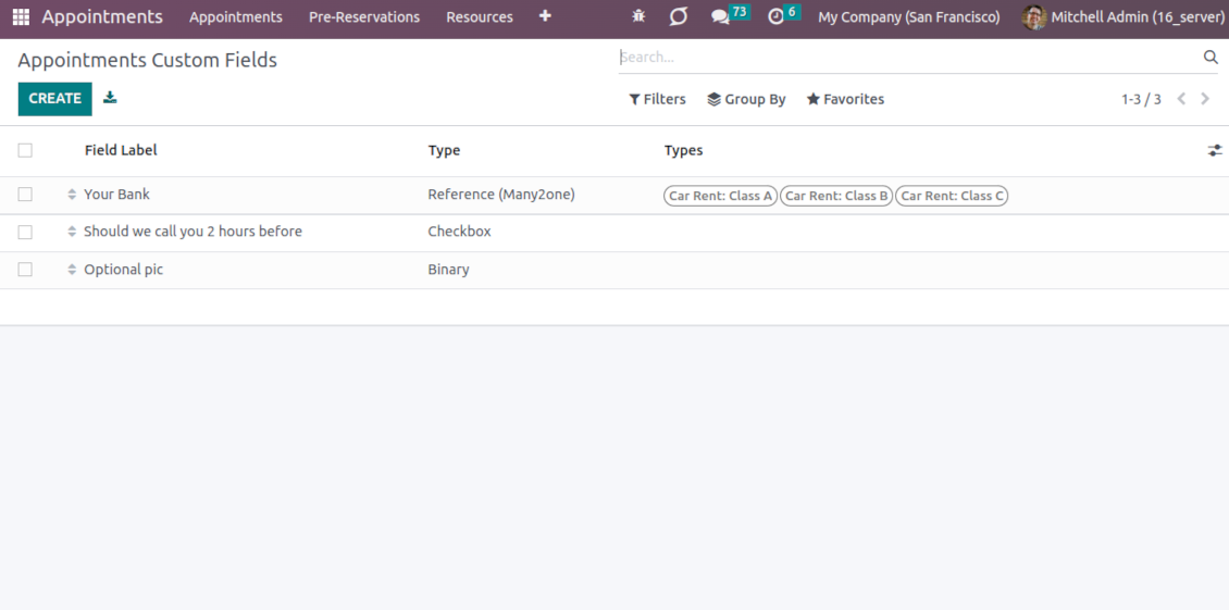 Appointment: a complete list of custom details