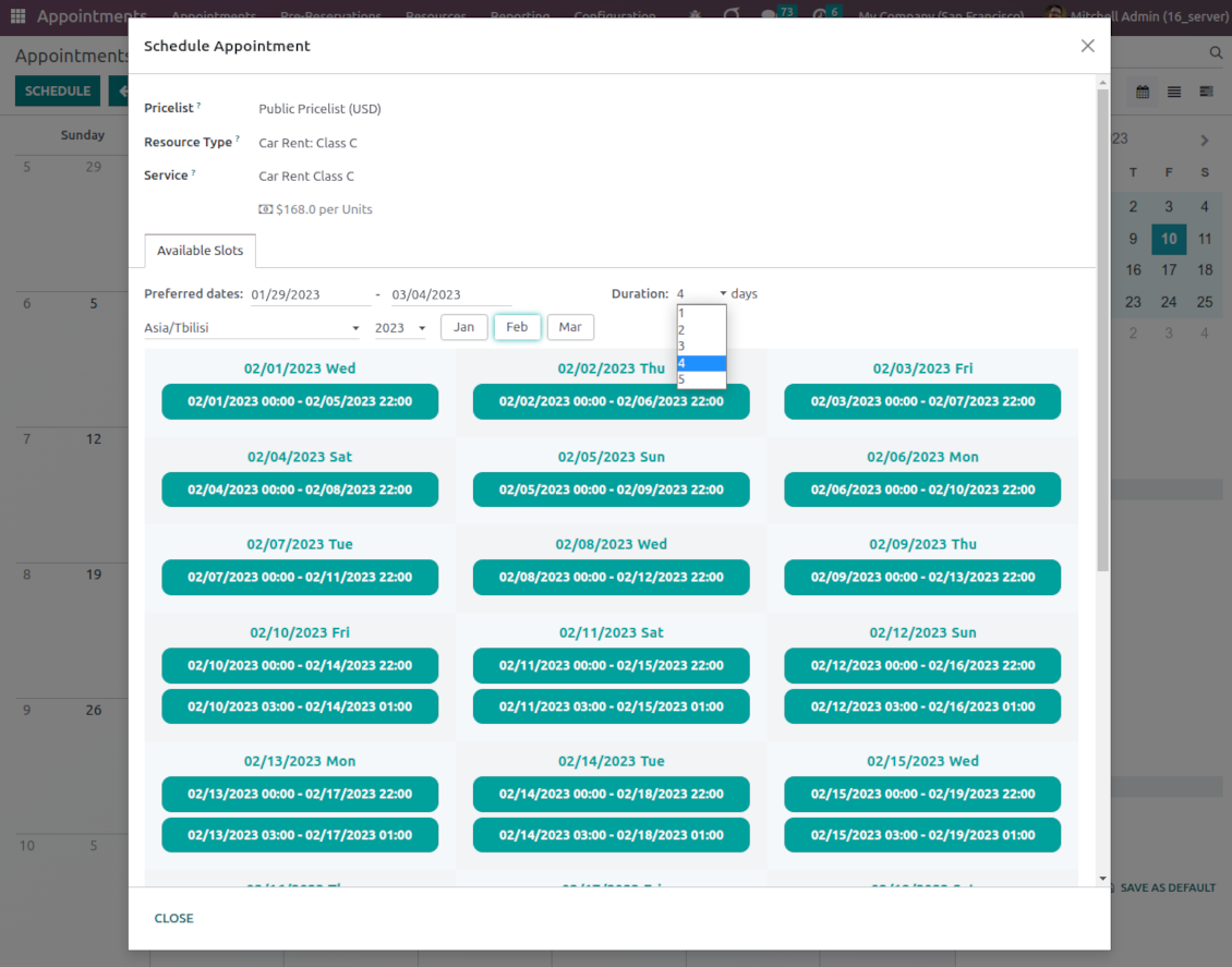 Advanced reservation settings